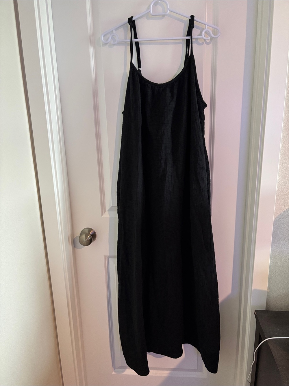 Sol Angeles Black Gauzy Maxi Dress with Slim Straps & bow tie in the back